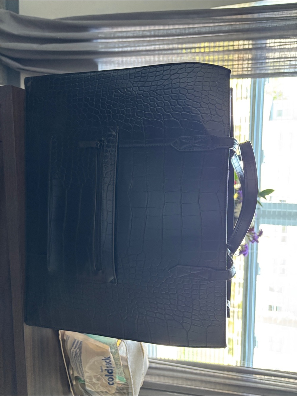 BEIS Large Black Croc-Embossed Tote with Top Handles - Picture 3 of 3